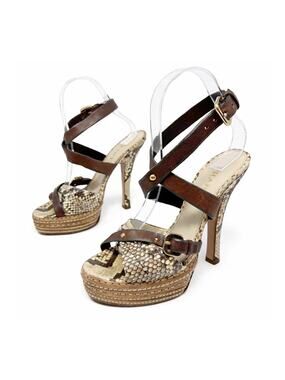 Prada Snakeskin Platform Strappy High Heels Womens Size EU 37